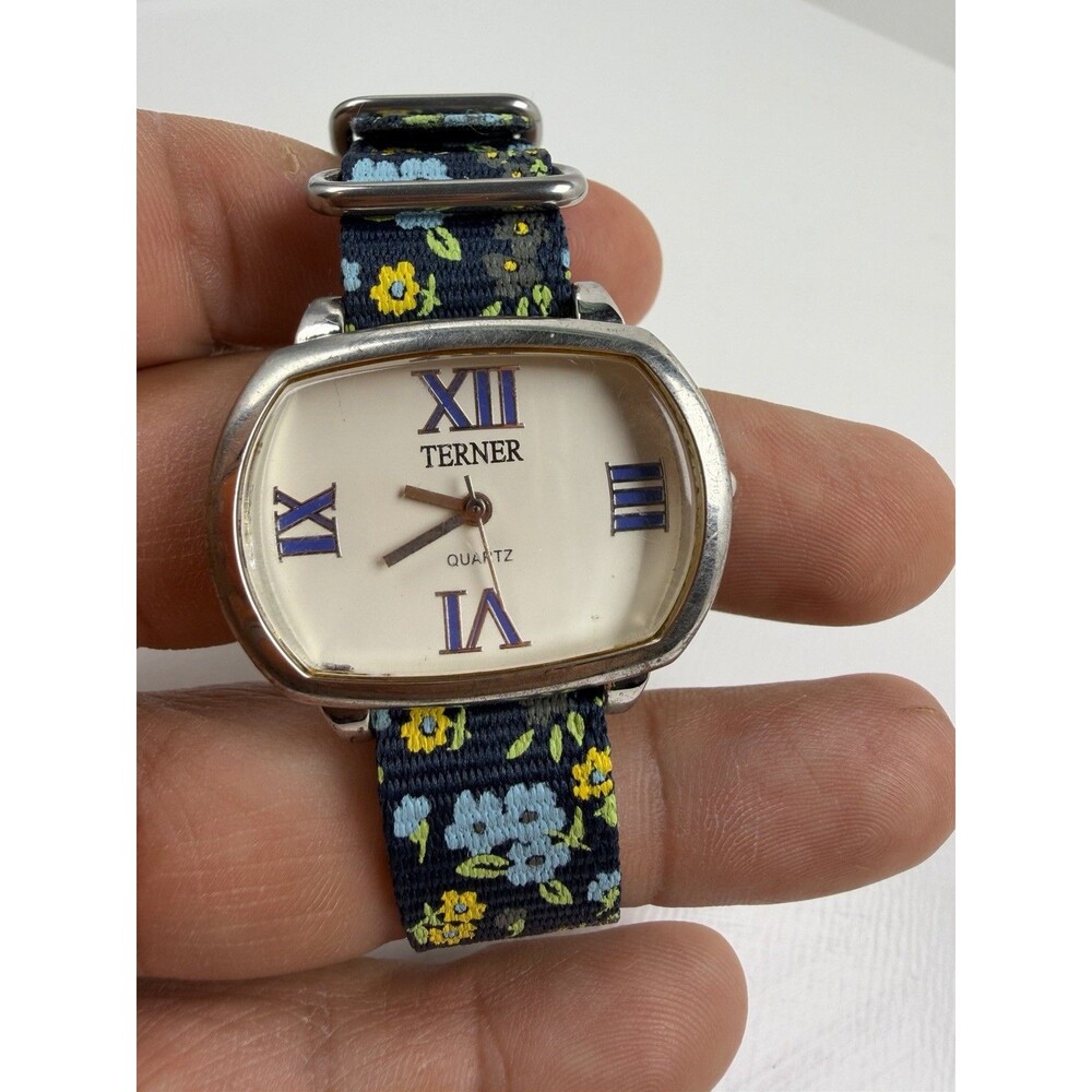 Turner Quartz Watch Floral Fabric Strap Roman Numeral Dial 35mm x 26.6mm